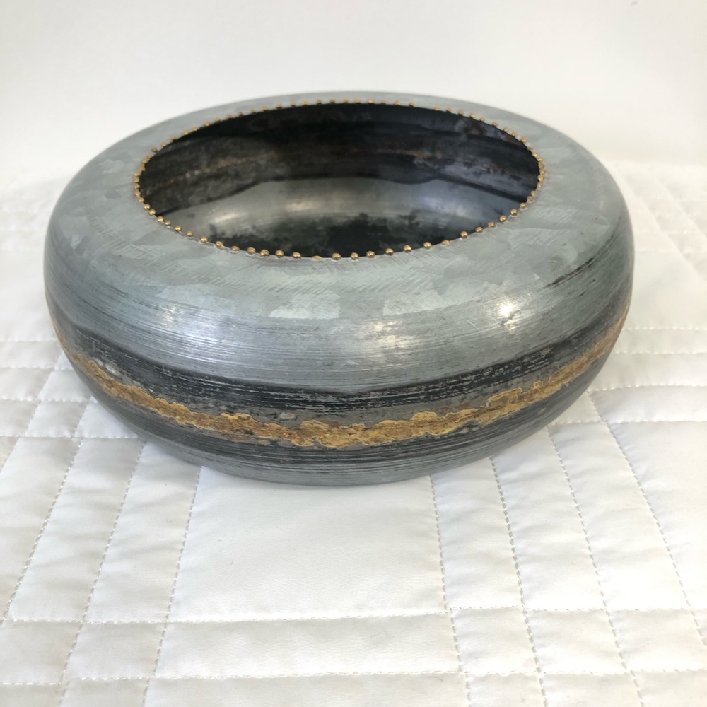 Galvanized Planter with Gold Accent Detail